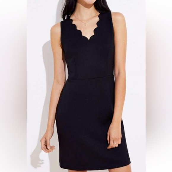 LOFT Black Scalloped Sheath Dress Size 14 - Picture 1 of 6